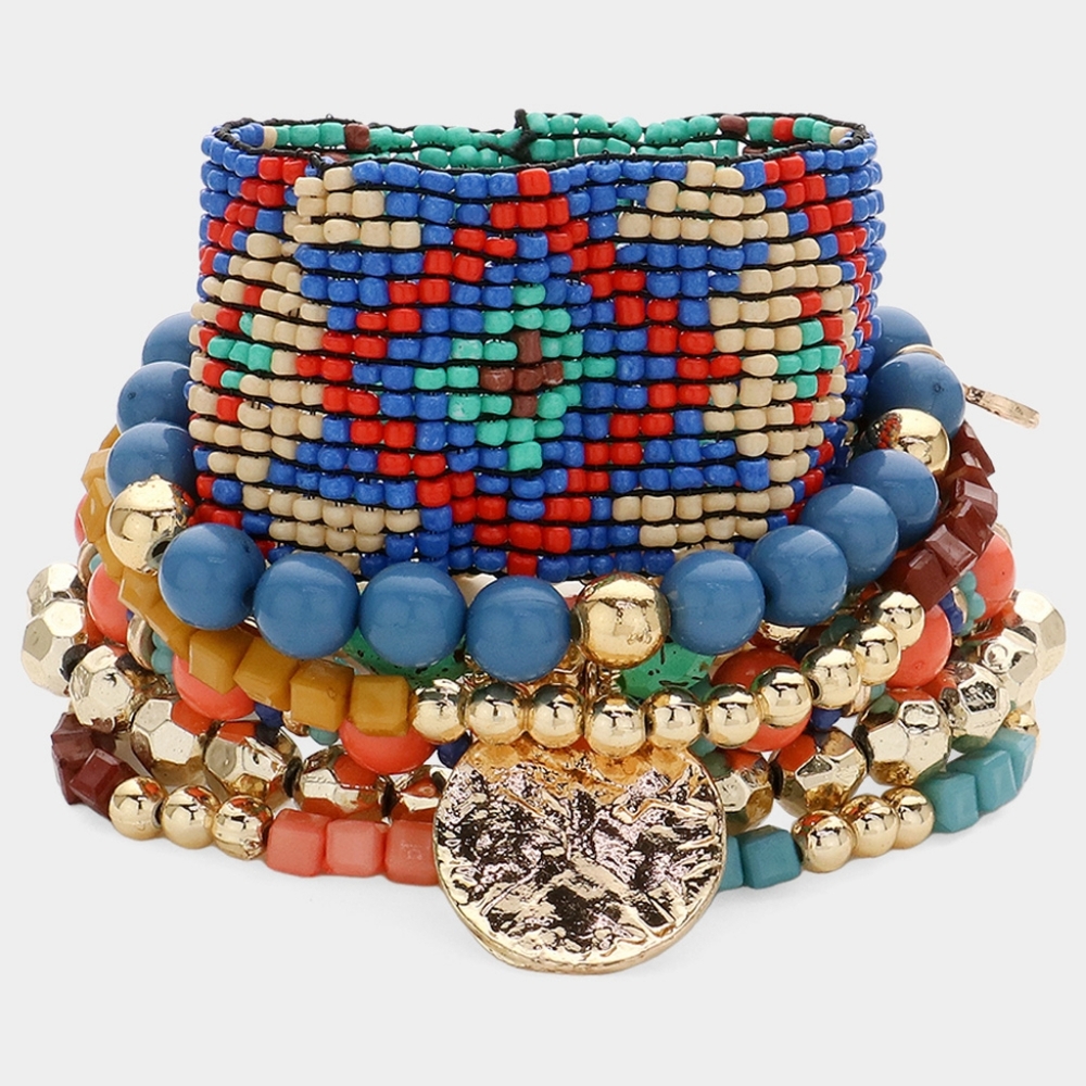 Multicolored Beaded 7 PC Stretch Layered Bracelets 94